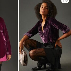 Pilcro Plum Velvet Button Up Shirt Anthropology